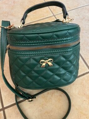 Blush Kiss Mini Quilted Top Handle Bucket Cylinder Crossbody Dark Green